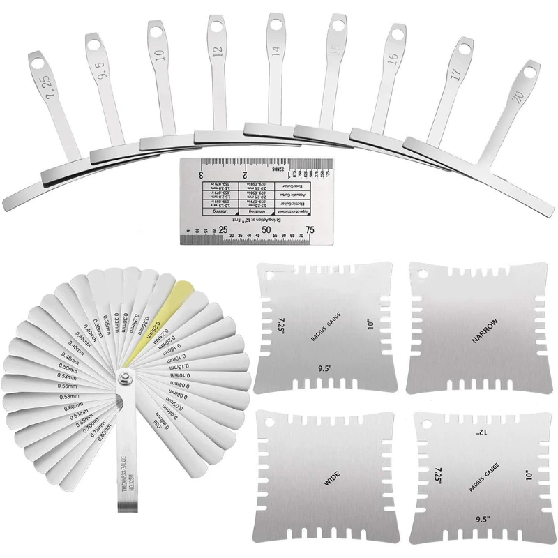 

Guitar Luthier Tools Understring Radius Gauge String Action Ruler Gauge 32 Blades Feeler Gauge Notched Radius Gauges Set