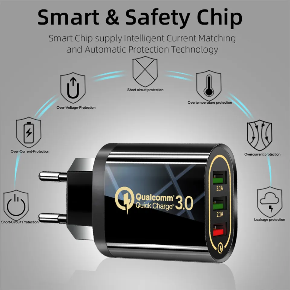 Быстрое зарядное устройство 3 USB зарядное устройство Быстрая зарядка QC3.0 5 V/3A EU/US для iPhone быстрое зарядное устройство Xiaomi портативное зарядное устройство для телефона Зарядка зарядное устройство