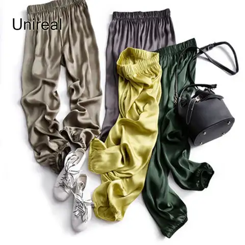 Женские шаровары Unireal с высокой талией, повседневные эластичные тонкие атласные брюки, лето 2022