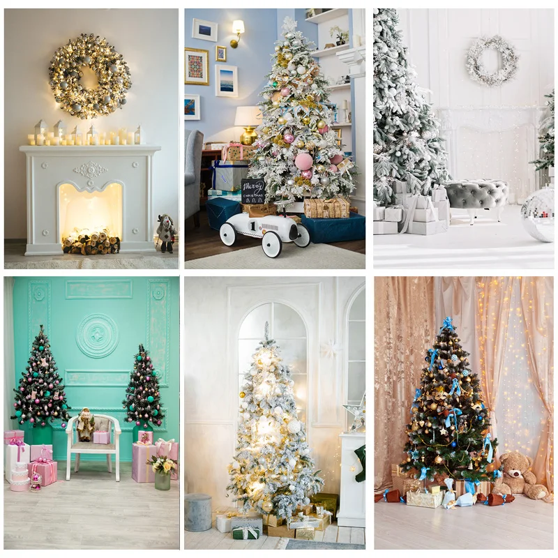 

Christmas Theme Photography Background Christmas Tree Fireplace Children Portrait Backdrops For Photo Studio Props 21525 JPE-66