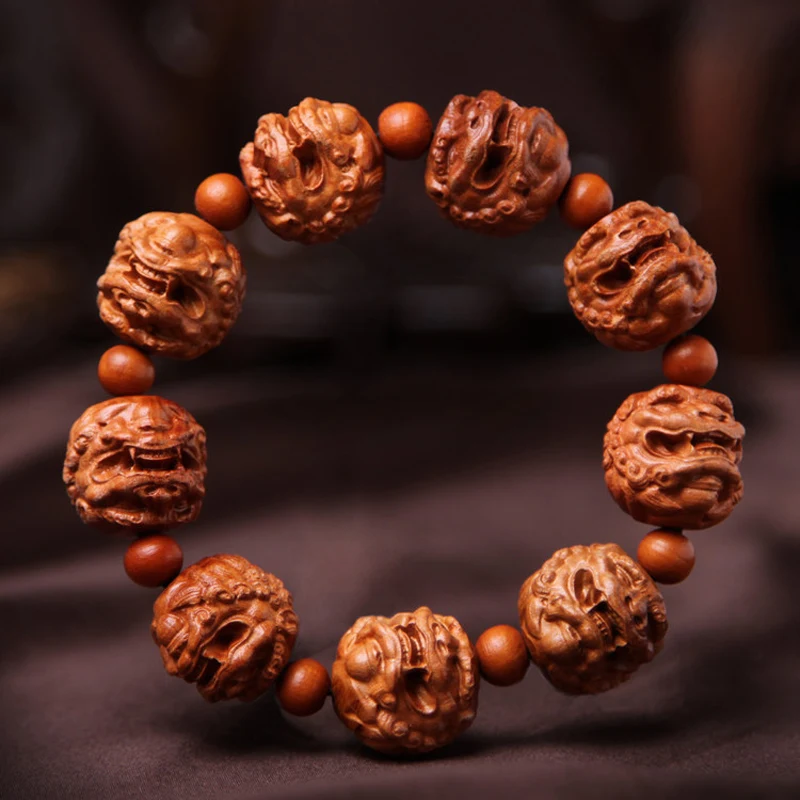 Браслет из красного дерева с резьбой на голове браслет естественным ободком