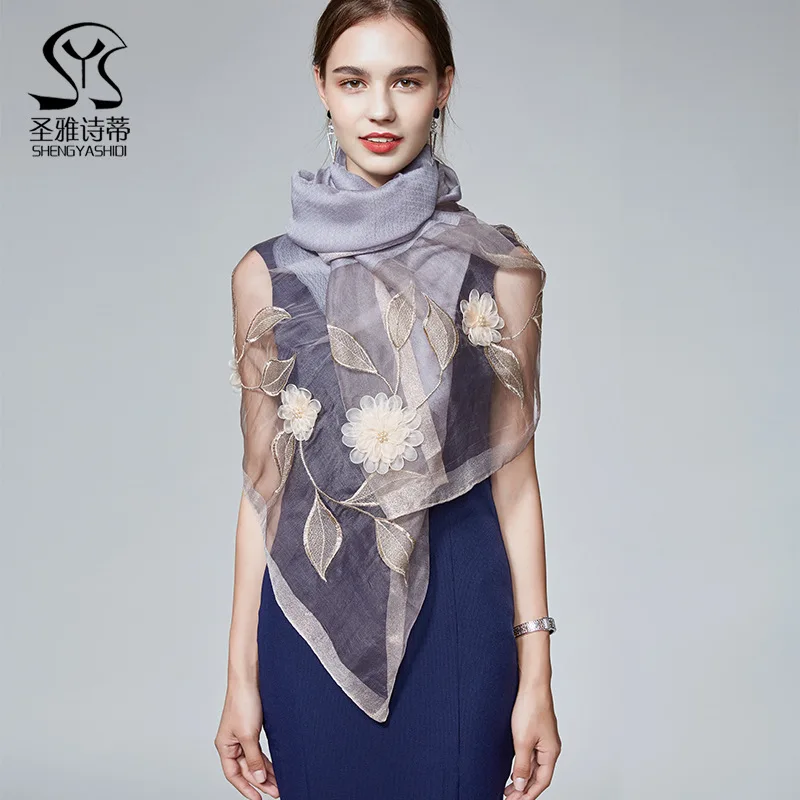 Шелковый шерстяной зимний шарф для женщин из пашмины кружевное пончо шаль шарфы
