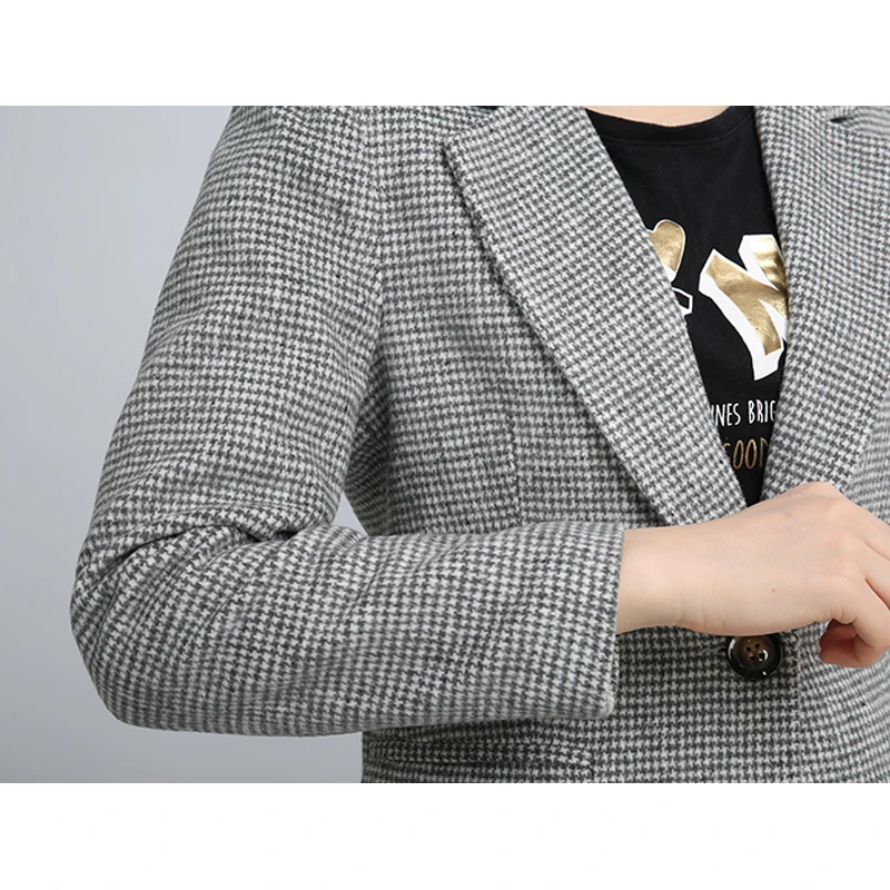2019 приталенный Блейзер в клетку с одной пуговицей и длинными рукавами Женский