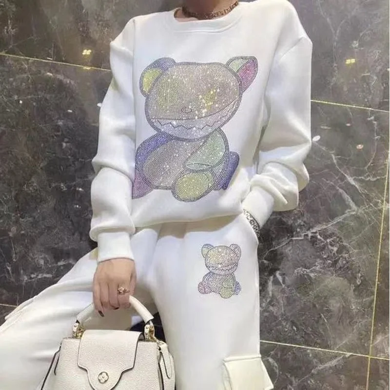 

2021 Spring and Summer New Fashion Brand Women's Fashion Street Bear Color Diamond Suit Foreign Style Suit Women's S-XL