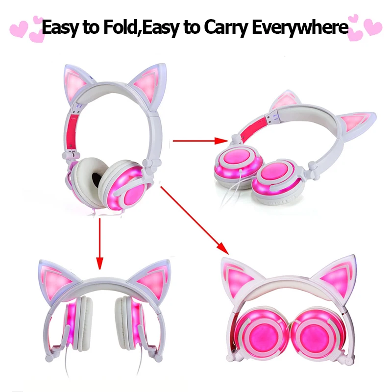 Симпатичные наушники с кошачьими ушками гарнитура со светодиодной подсветкой
