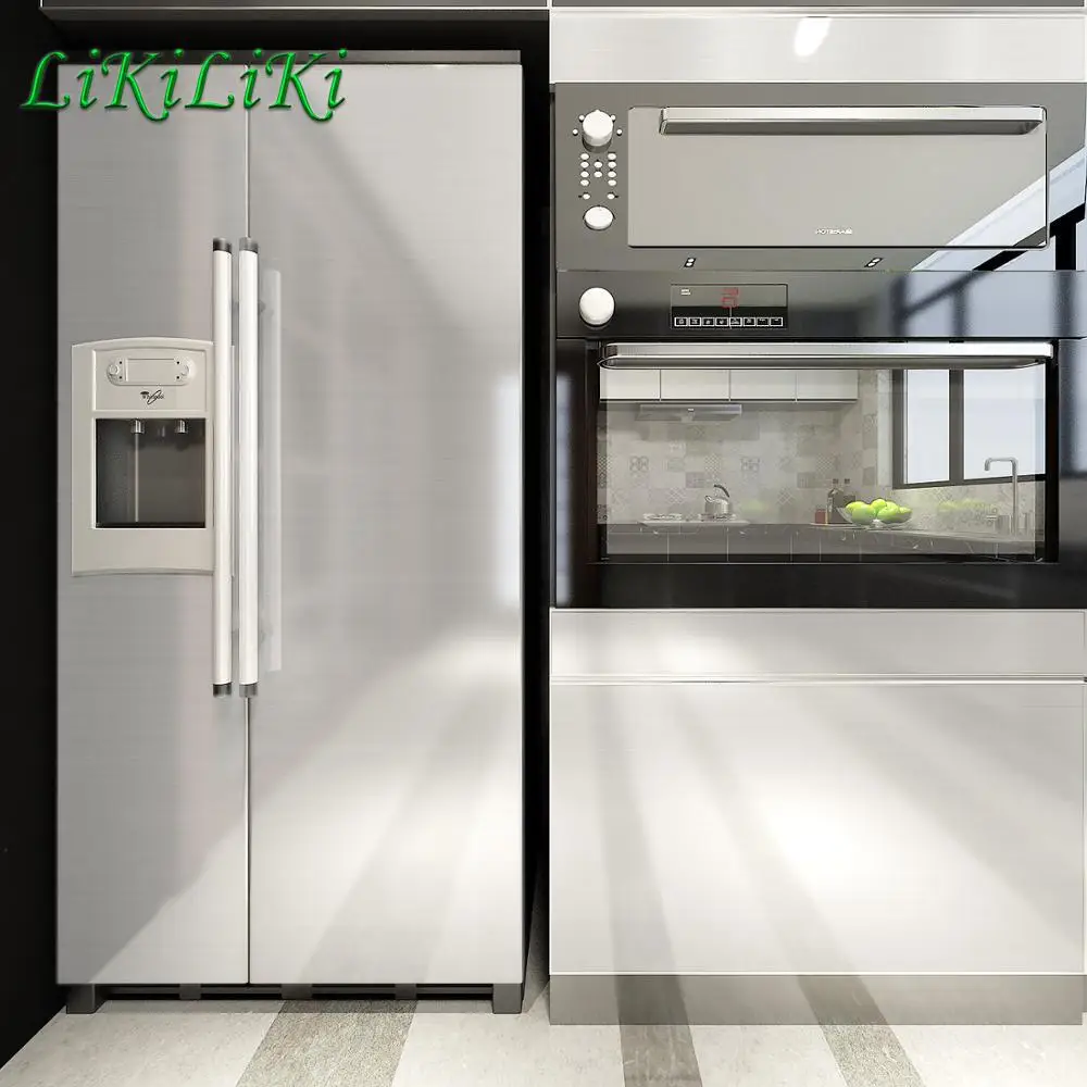 

Silvery Contact Paper Rust Resistant Waterproof Removable Metal Surface Kitchen Cabinet Fridge Wallpaper Elevator Door Sticker