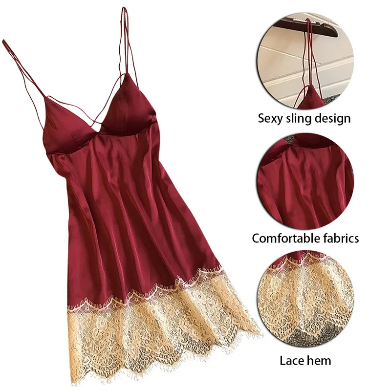 

Sexy Lingerie Women Nightdress Lace Mini Dress Deep V Neck Nightie Nightgown Sleep Wear Sleepwear Night 2021 Fashion New