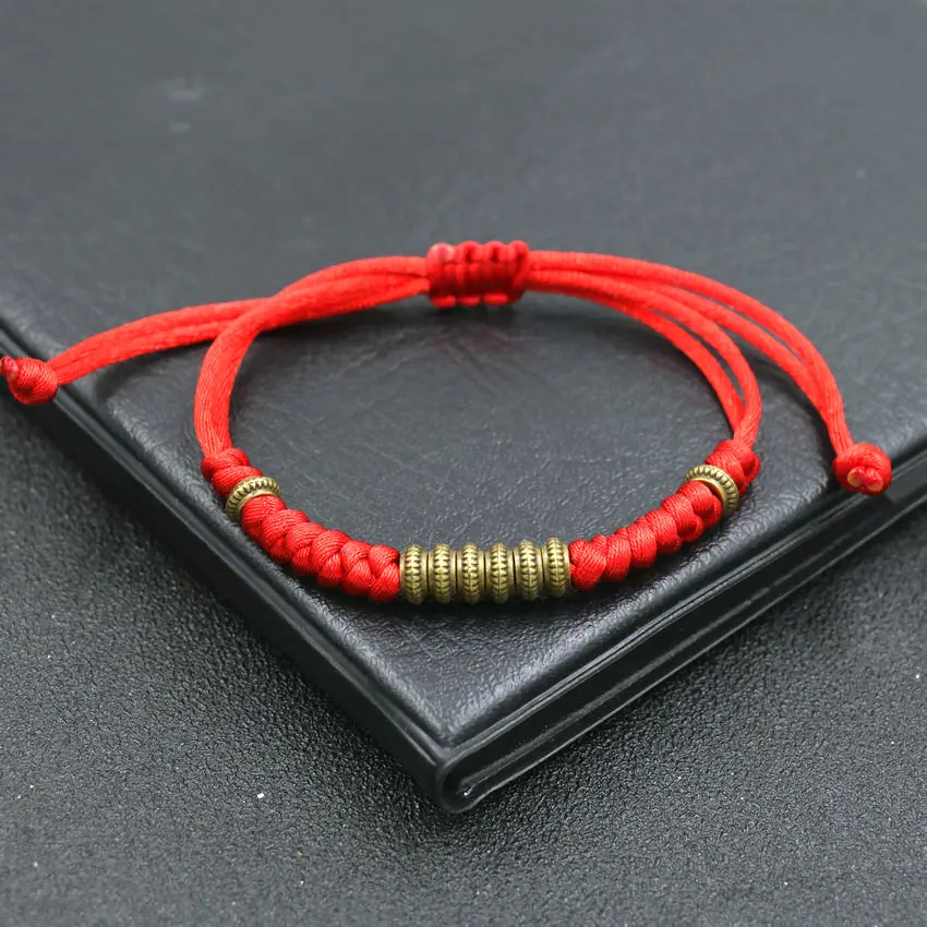 Тибетский этнические золотые бусины браслет в форме косы с подвесками красная