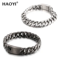 12mm 100 stainless steel vintage men thick bracelet male cuban link hand chain accessories gift couple jewelry pulsera