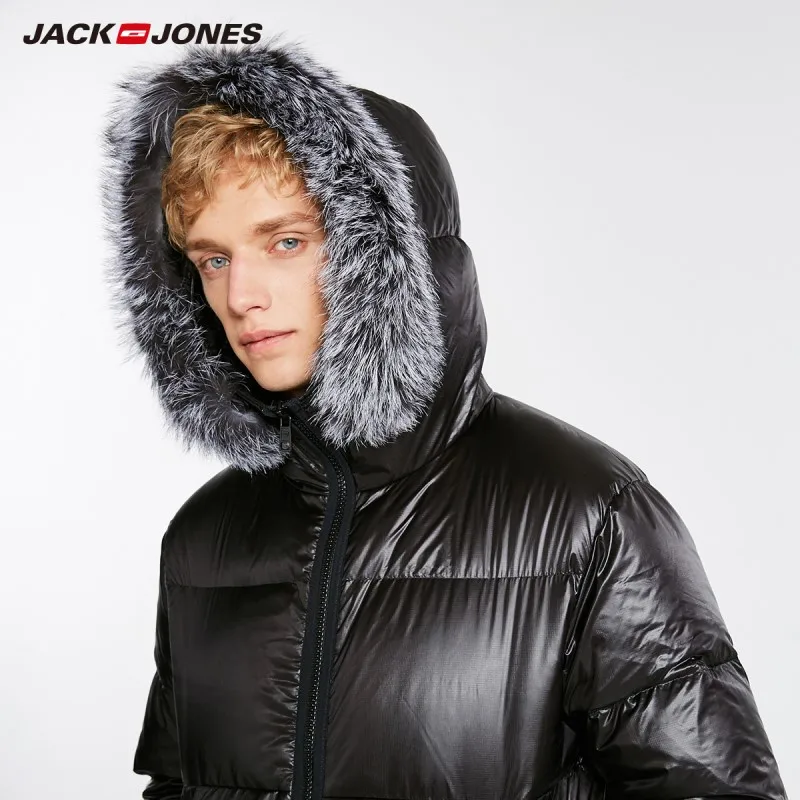 JackJones мужской зимний пуховик с капюшоном и воротником из лисьего меха 218412521