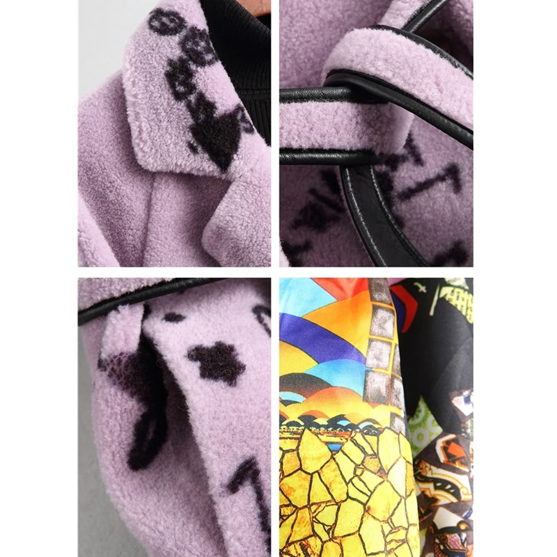 

Real Wool Fur Coat 2021 Women Winter High Quality Fashion Print Sheep Shearing Coats Thick Long Jacket Female Parka Cothes Tops