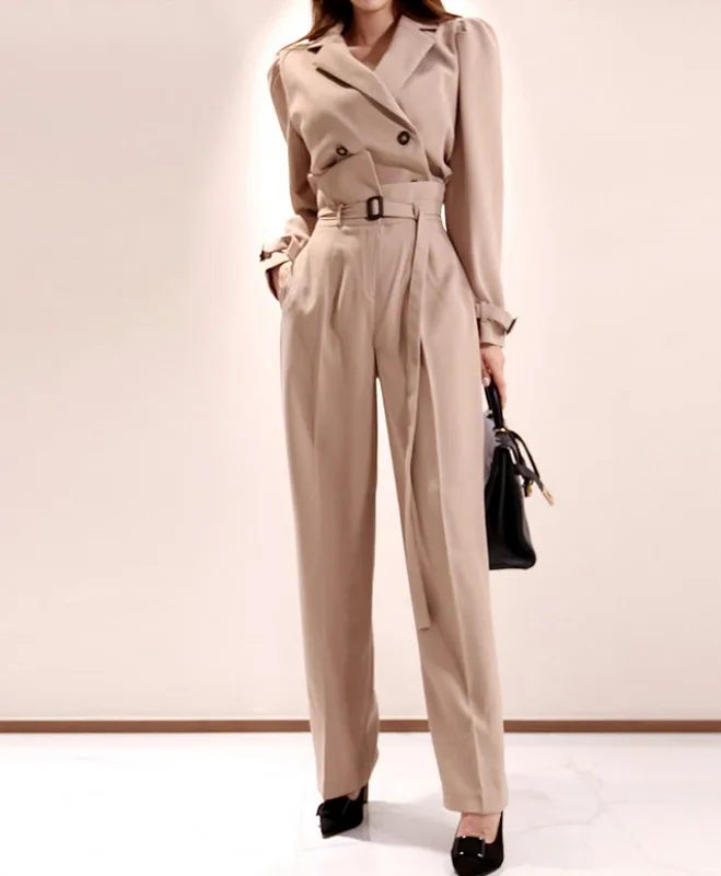 Женский офисный блейзер с длинным рукавом и длинные брюки высокой талией