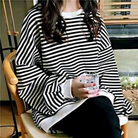 thin round neck womens sweater y2k casual college style pullover student long sleeved loose striped t shirt bottoming shirt