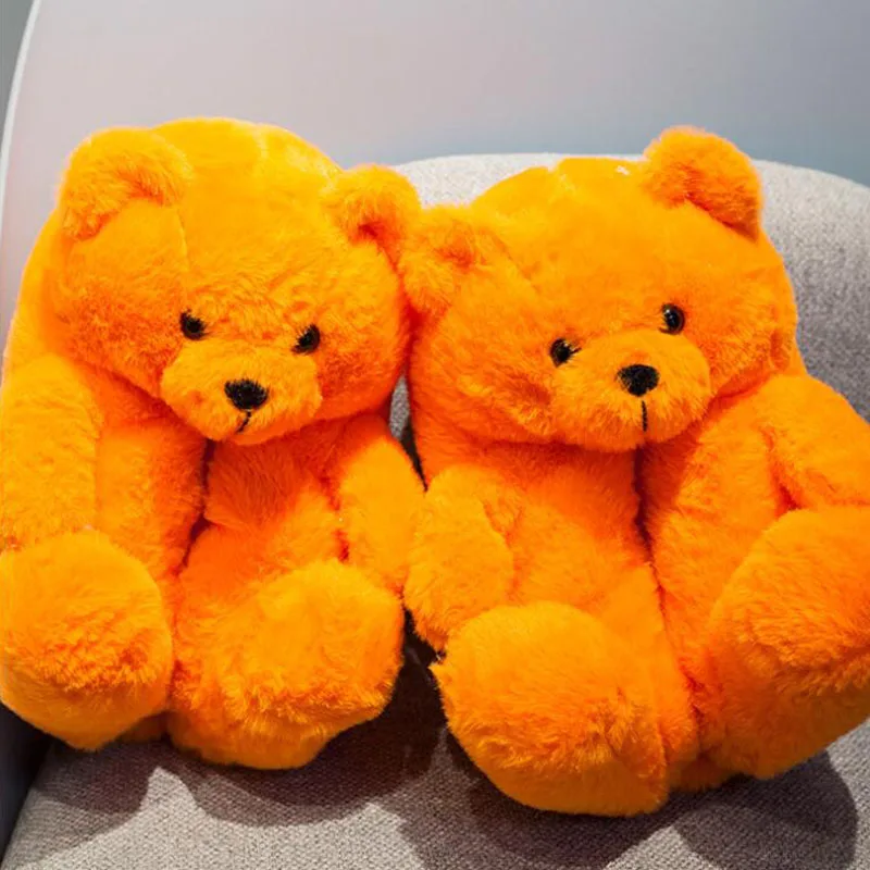 

Подарок для женщин, очаровательный наивный мишка тедди, пушистые шлепанцы для девочек, спальня, ленивые плюшевые теплые тапочки, Женские См...