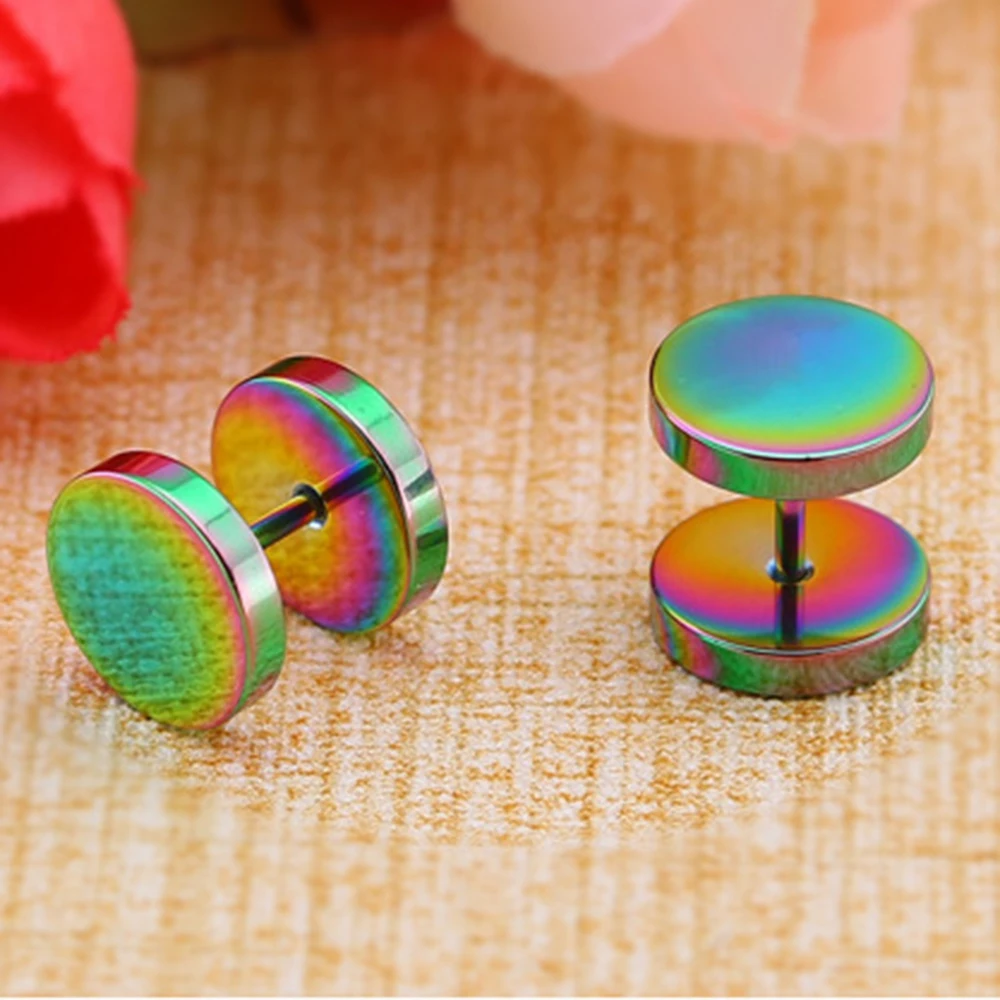 

1 Pair Trend Unisex Stainless Steel Round Stud Earrings For Women Dumbbell Pierceing Unusual Earring Punk Fashion Jewelry