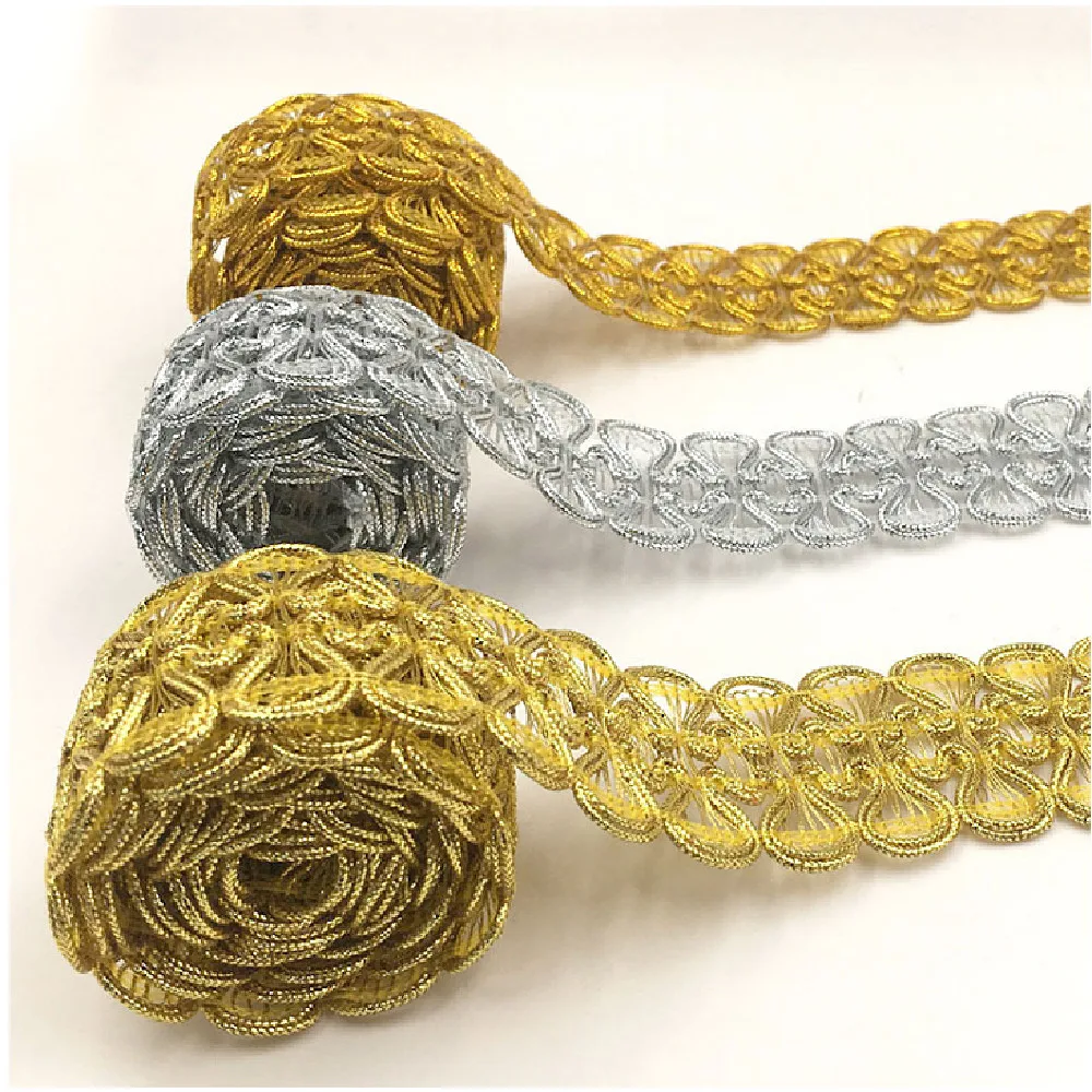 YACKALASI 50 ярдов плетеная Кружевная аппликация виниловая бирка блестящие золотые