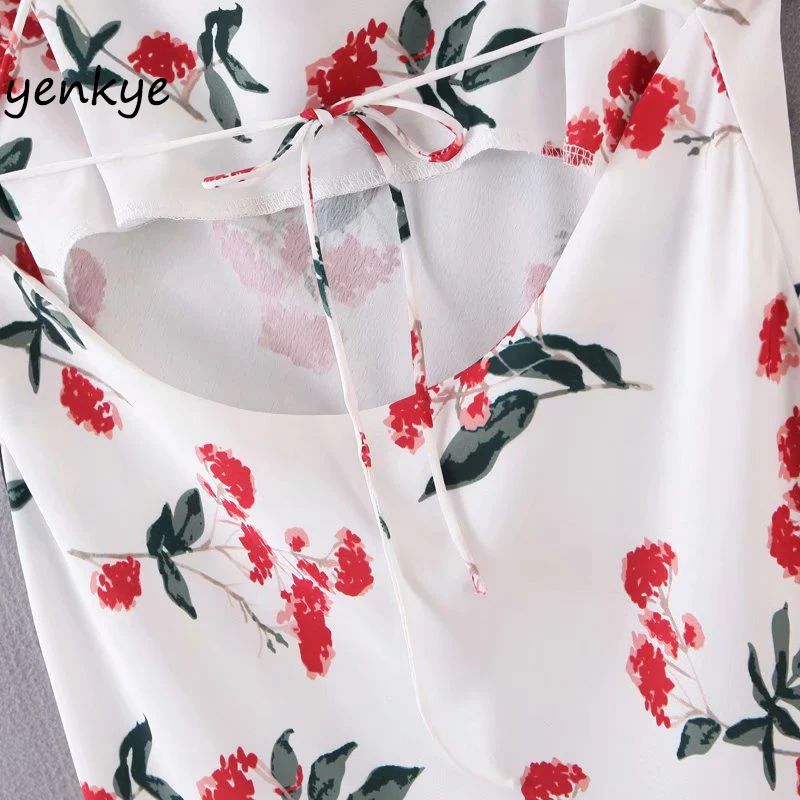 Женское элегантное платье с цветочным принтом на тонких бретельках сексуальное