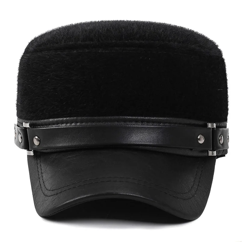 Русская Мужская меховая теплая Плоская верхняя Кепка Классическая кожаная кепка