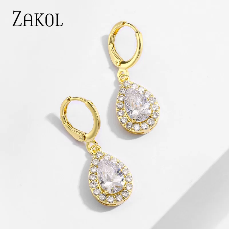 Женские серьги-кольца с кристаллами циркония ZAKOL модные классические блестящие