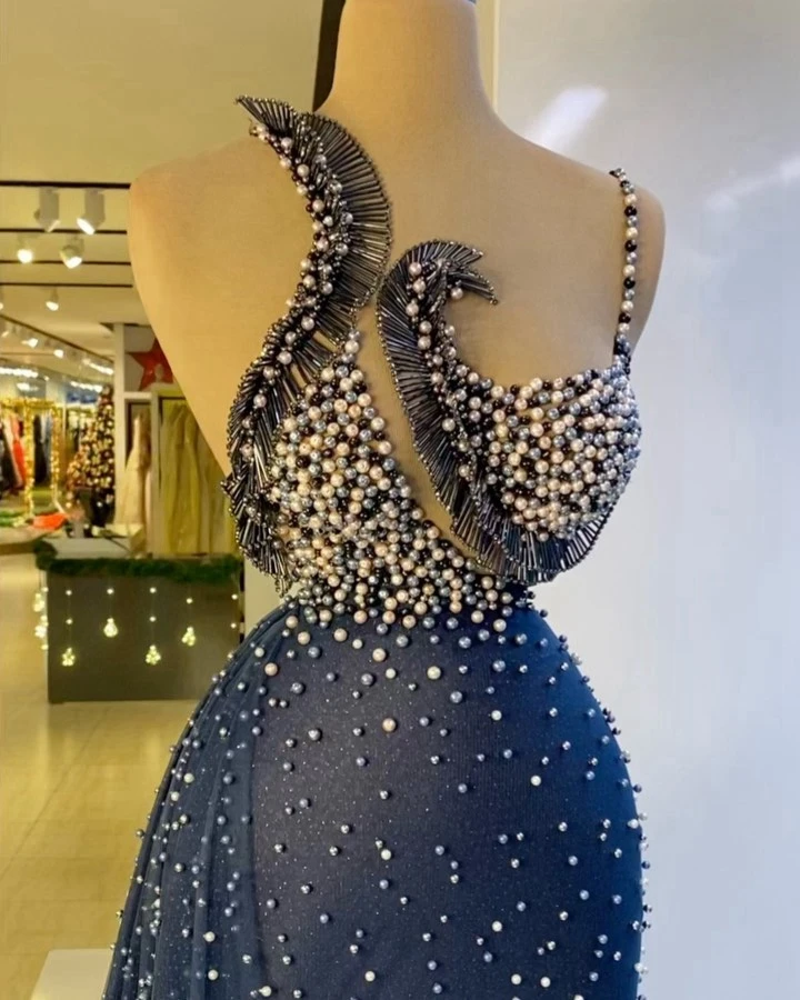 Luxury Pearls Beaded Evening Dresses With Straps Glitter Women Pageant Gowns Custom Made Mermaid Plus Size