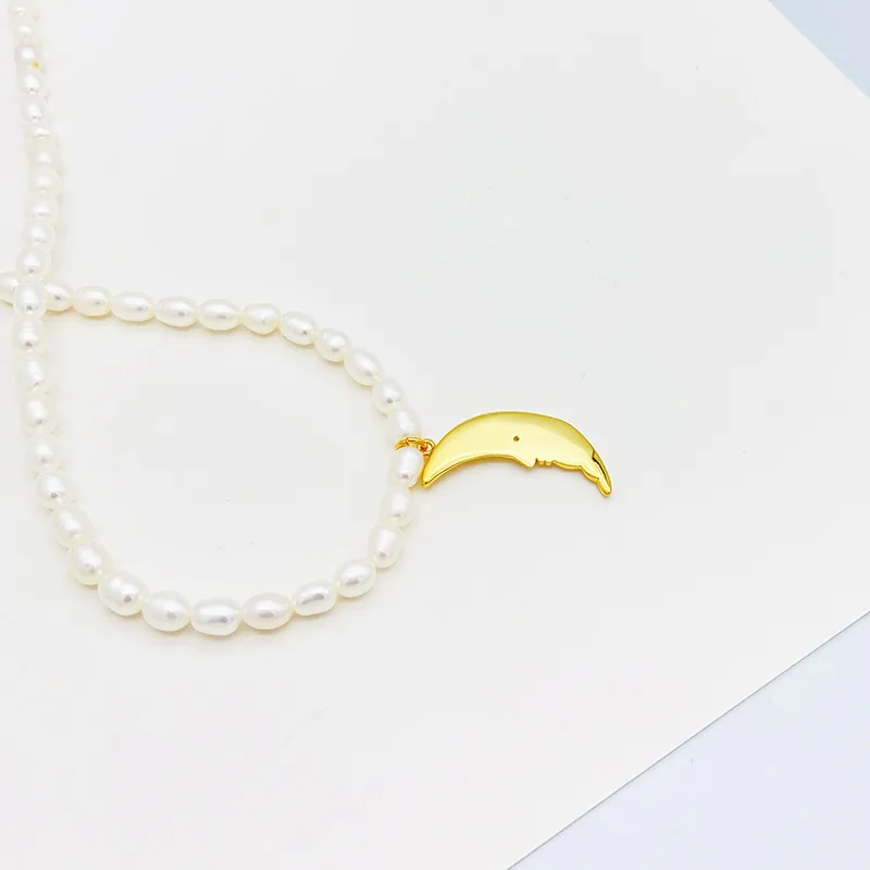 Модное жемчужное ожерелье-чокер металлические подвески в форме Луны женское - Фото №1
