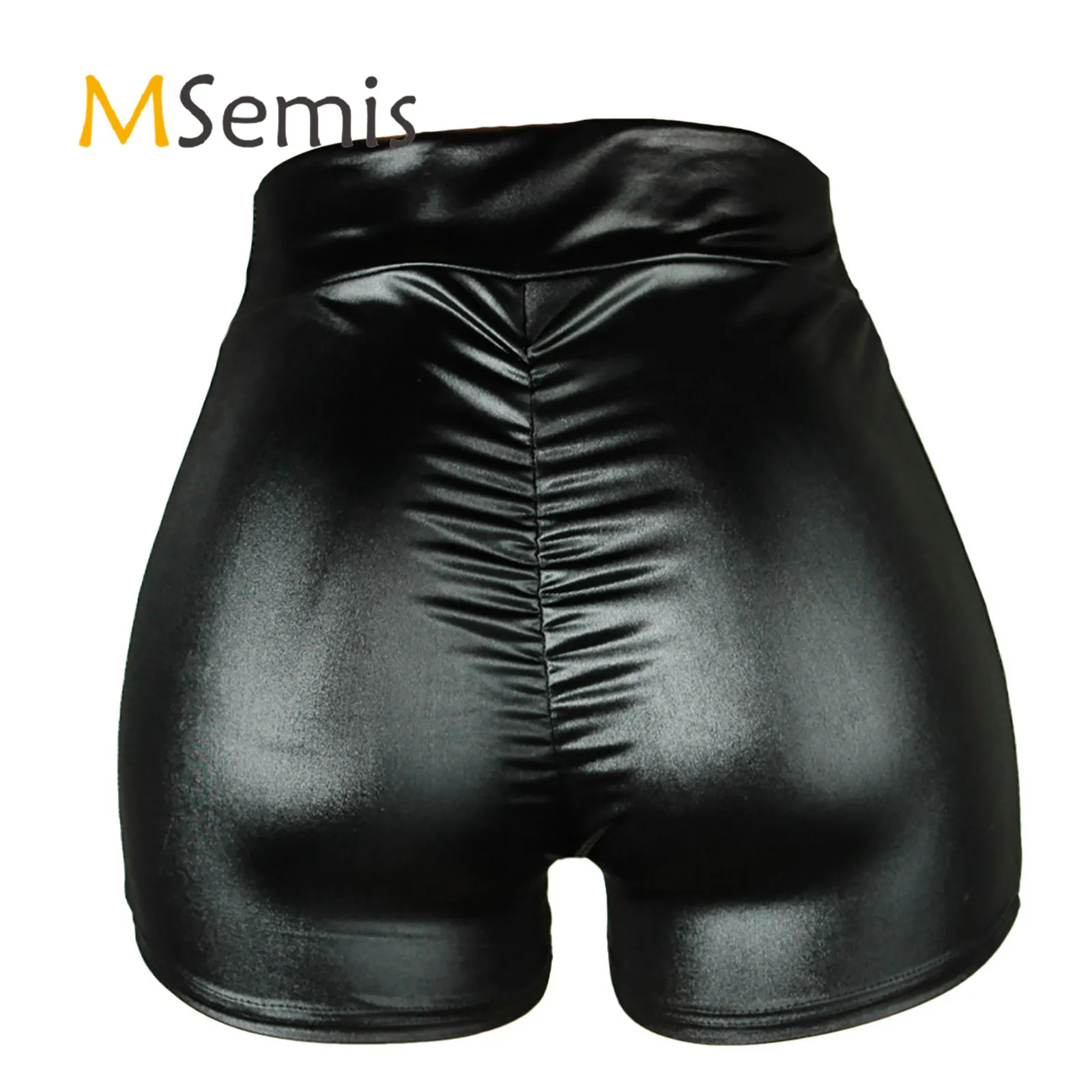 Женские Клубные шорты с рюшами и высокой талией однотонные из искусственной кожи