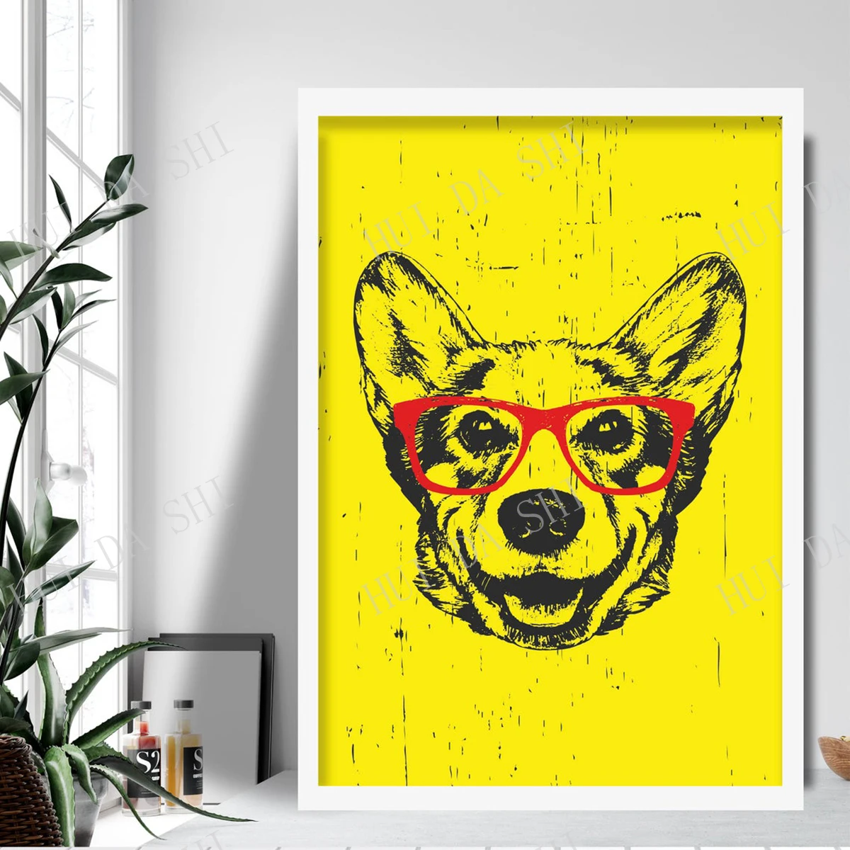 

Grunge Style Art Dog Print Corgi SKETCH Glasses Picture Poster