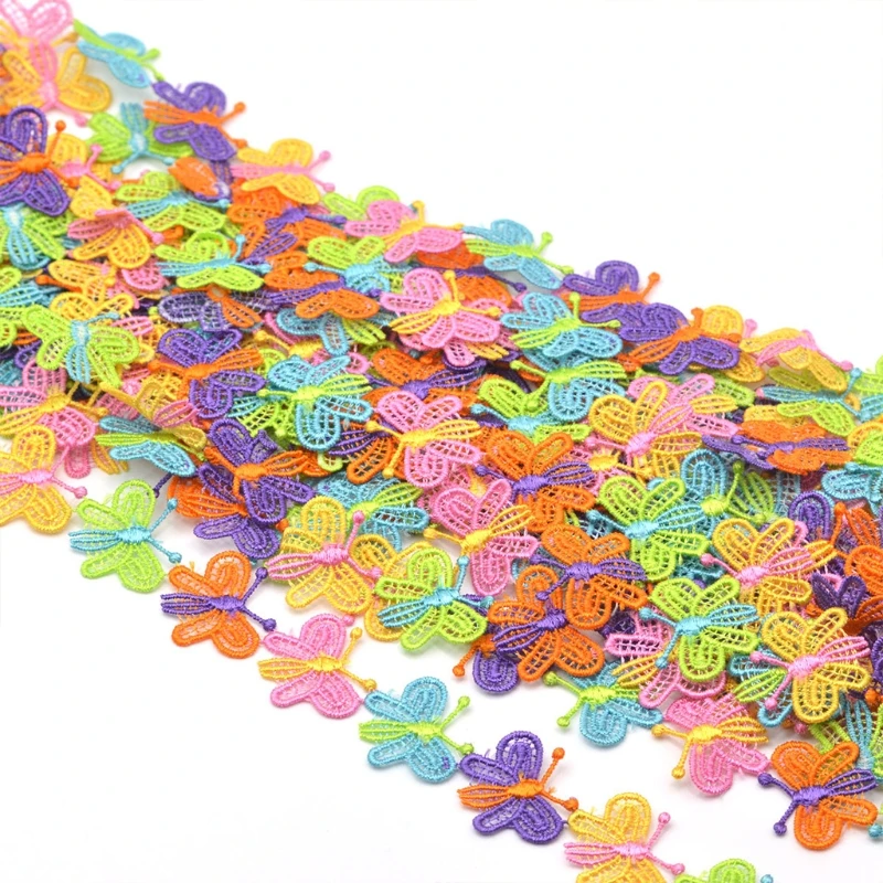 

649D 15 Yards 2.5cm Colorful Butterfly Lace Trim Ribbon Vintage Embroidered Applique DIY Sewing Craft Embellishment Supplies