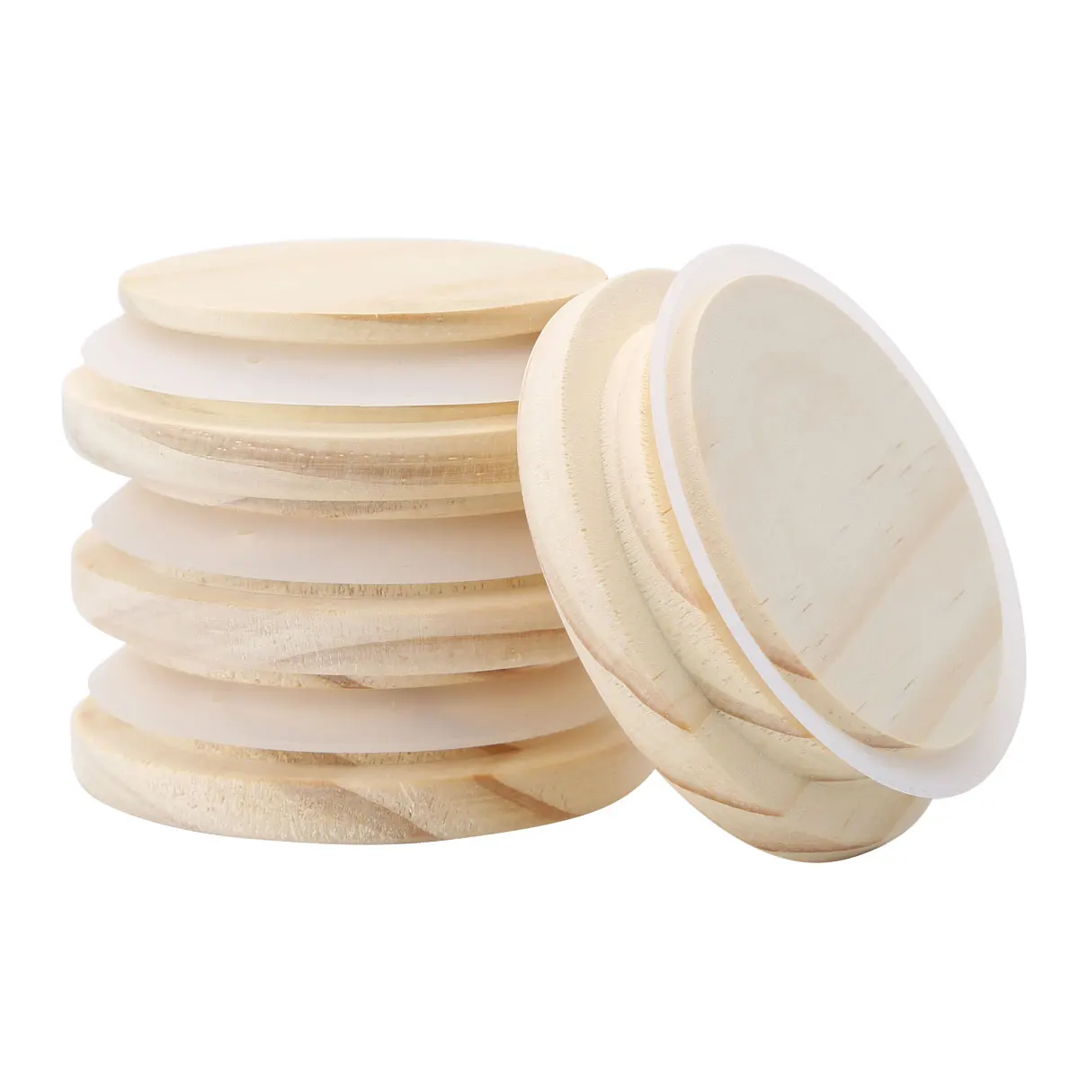 

4 Kitchen Mason Jar Storage Canning Lids Drinking Cup Covers Reusable Seal Ring Pine Wooden Lid Caps for Glass Jars Ceramic Mugs