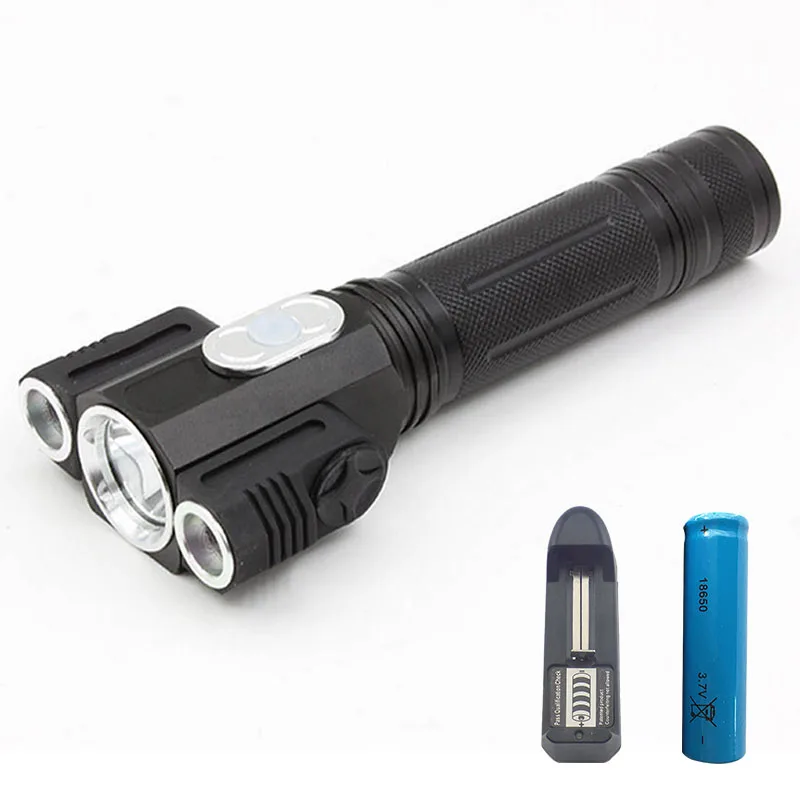 

New T6 Q5 Led Flashlight Riding Torch Magnetic Working Lamp Camping Outdoor Sports lampe torche + 18650 battery + charger