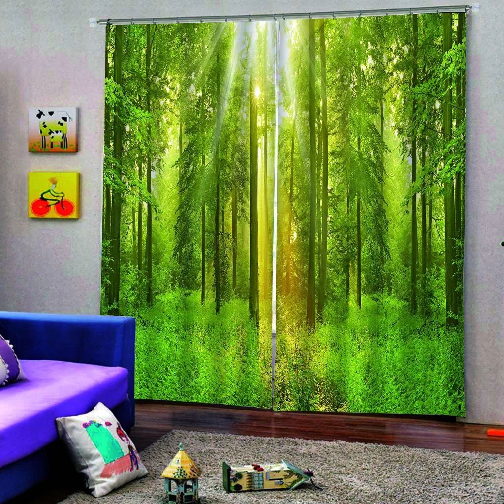 Зеленые шторы с лесом для 3D оконные гостиной занавески в спальню Cortina
