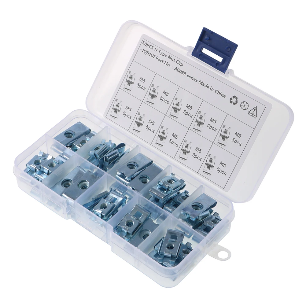 

Galvanized Carbon Steel Nut 50pcs M5 U Clip Fastener Anti-Rust Automobile U-shaped Speed Nut Auto Fastener