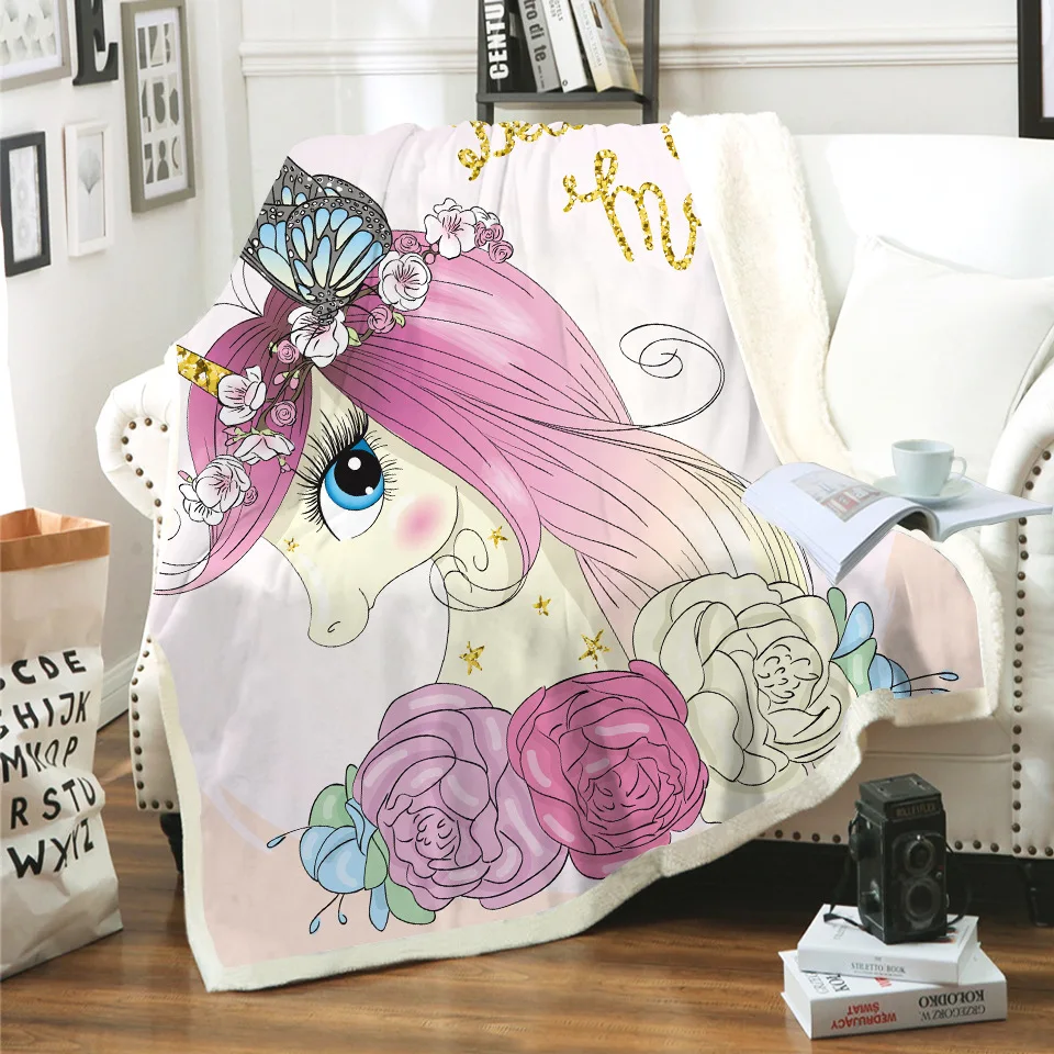 

Одеяло с рисунком единорога, лошади, смешных персонажей, шерпа с 3D принтом, одеяло на кровать, домашний текстиль, сказочный стиль 10