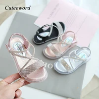 summer fashion sandals for baby girls shoes open toe soft sole kids princess shoes rhinestone leather girls roman sandals flats
