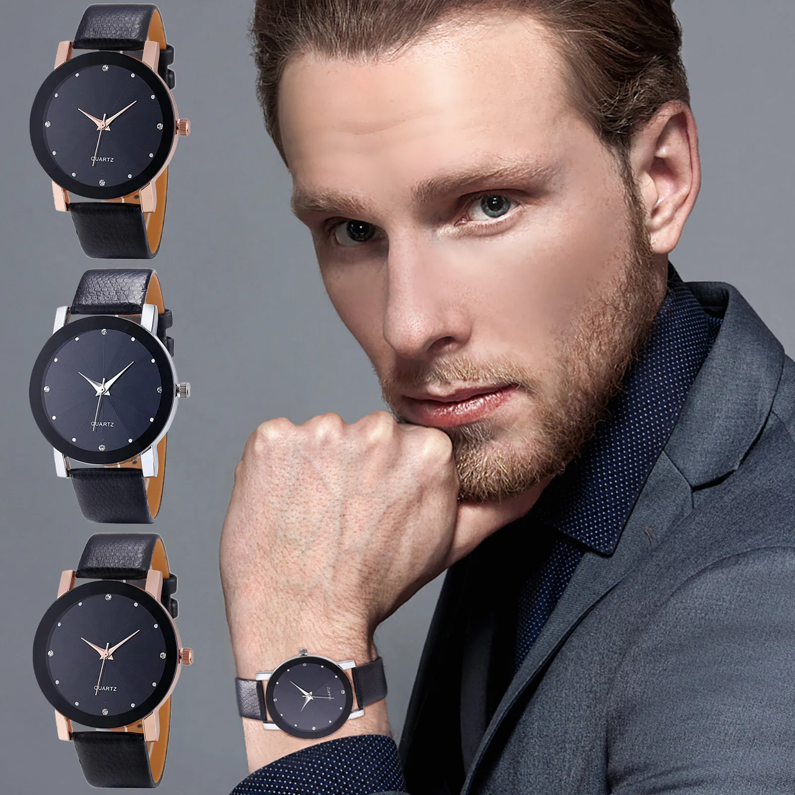 

Watches Men Luxury Quartz Sport Military Stainless Steel Dial Leather Band Wrist Watch 12-hour Dial Glass Belt Wrist Watch