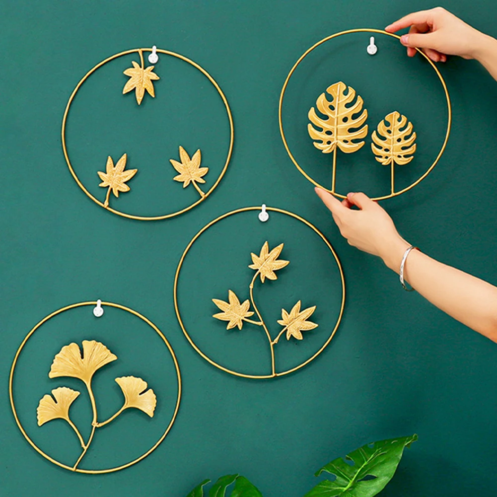 

3Pcs Nordic Light Luxury Golden Ginkgo Biloba Wall Hanging Modern Creative Home Metal Wrought Iron Leaf Round Wall Decoration