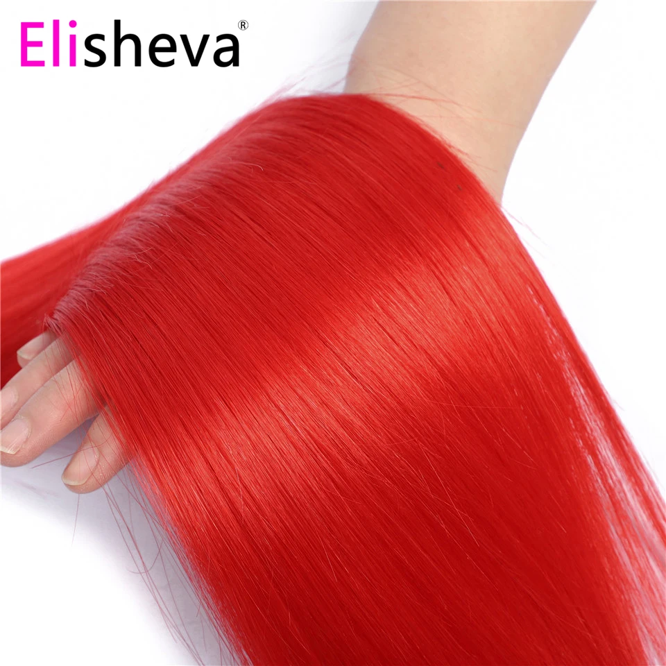 Elisheva красные разноцветные шиньоны с закрытием Remy перуанские прямые человеческие