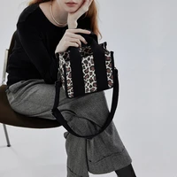 leopard korean canvas handbags for women small fashion ladies tote patchwork wide strap female crossbody shoulder bags weekend