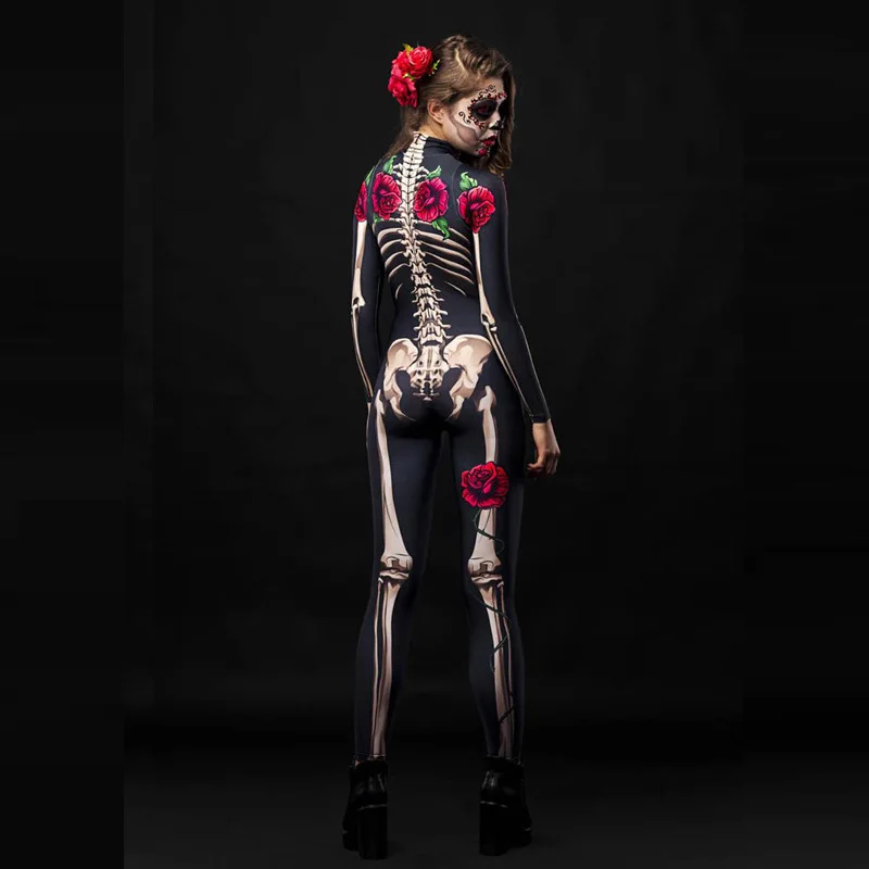 

Echoine Rompers Halloween costume lady masquerade skull jumpsuit rose skeleton skeleton costume cosplay
