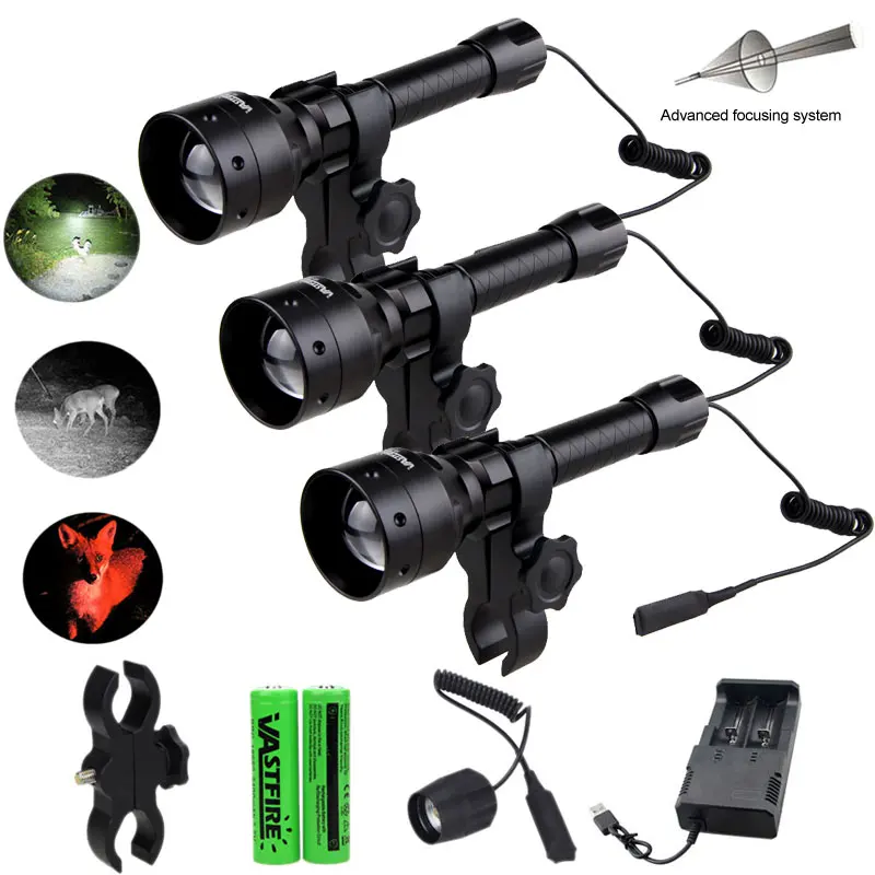 

500 Yards 55mm Lens Zoomable Focus White Weapon Light Tactical Infrared 850nm IR Night Vision Hunting Flashlight with Red Laser