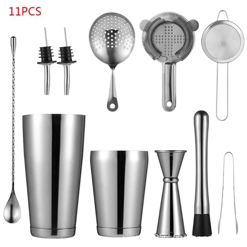 11pcs Stainless Steel Cocktail Shaker Bar Strainer Double Jigger Muddler Spoon  wine accessories  bar accessories home enlarge