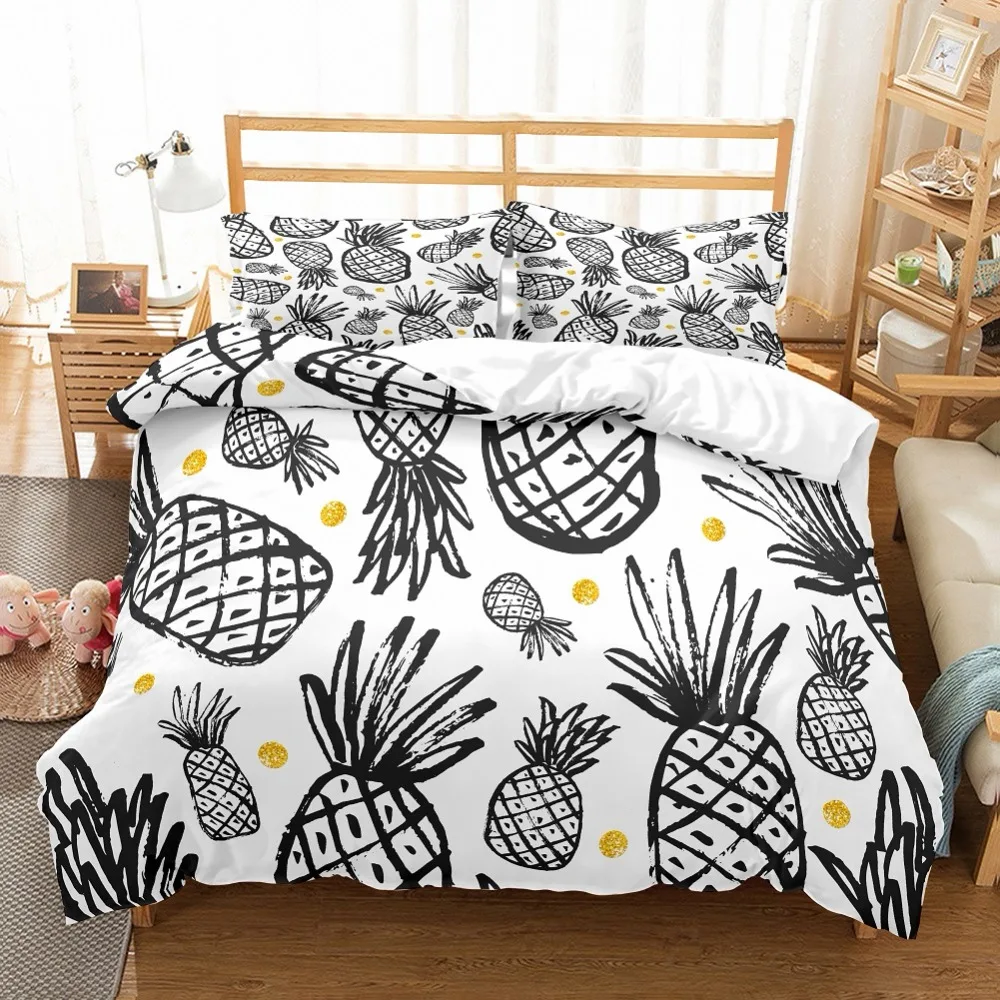 Комплект постельного белья из 100% микрофибры с ананасами черные ананасы фотообои