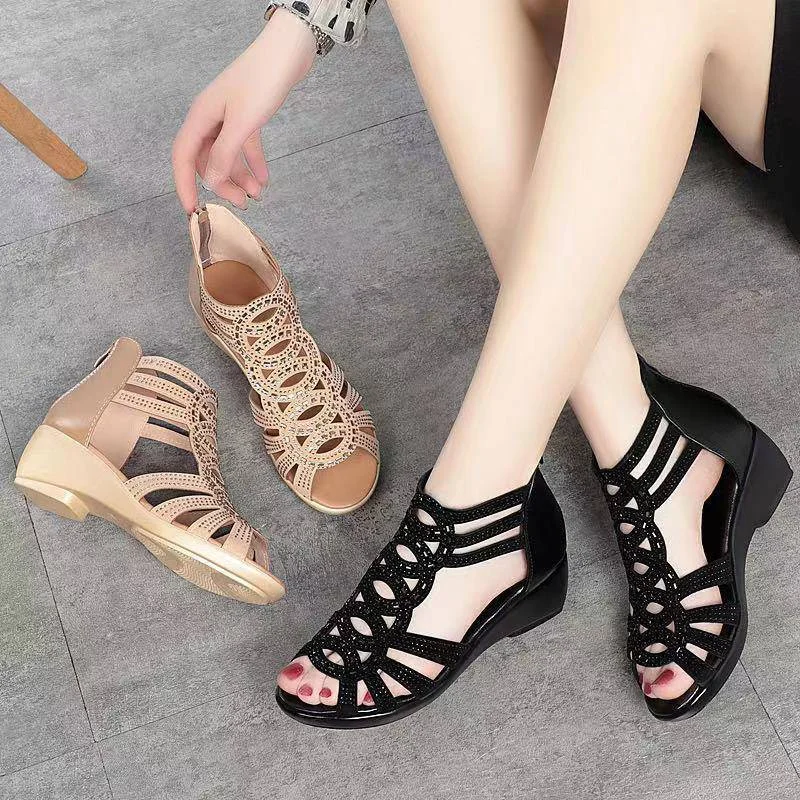 

Real soft leather Roman sandals female summer new soft-soled mother shoes fashionable outer wear ladies sandals wedge heel women