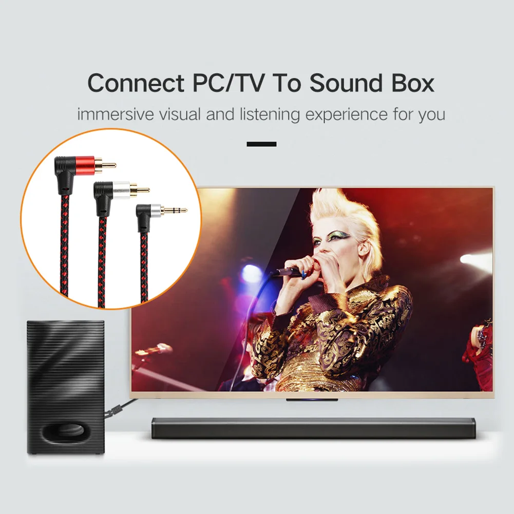 90 градусов 3 5 мм папа 2 RCA кабель прочный практичный Многофункциональный правый