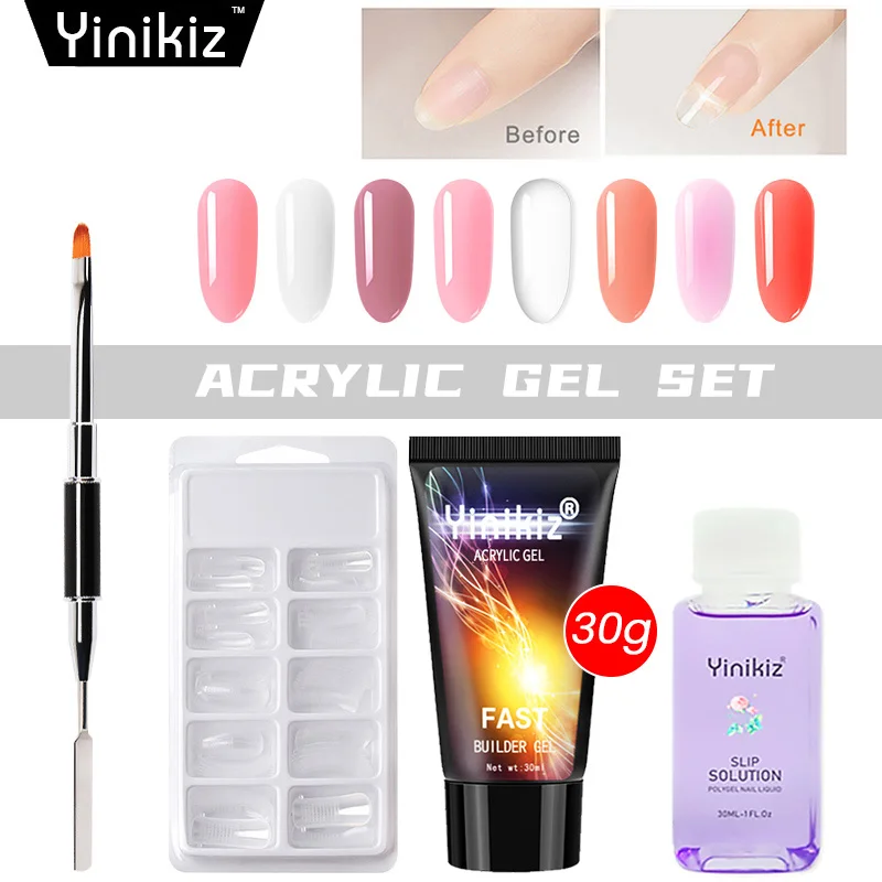 

Yinikiz 30 г полигель для наращивания ногтей акриловый гель Кристалл УФ светодиодный УФ-гель для ногтей Противоскользящий раствор быстрое нара...
