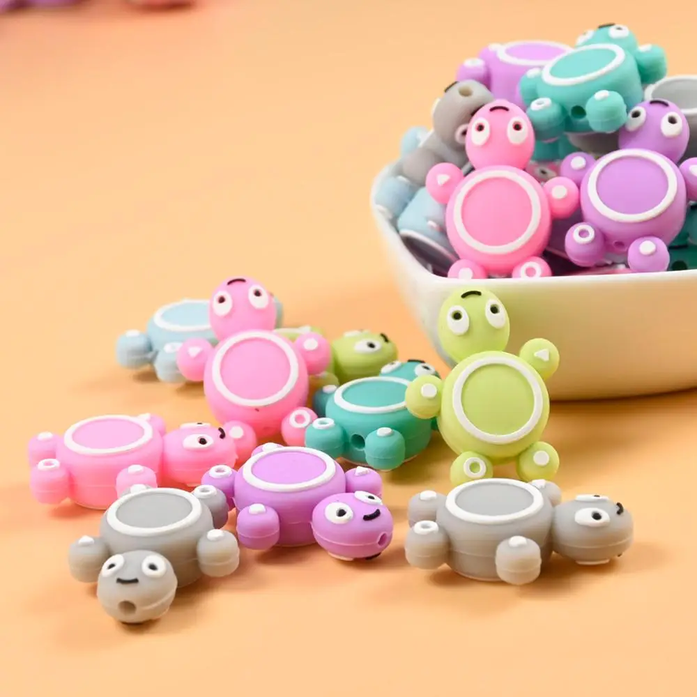 Mini tortuga de cuentas de silicona, Mini tortuga encantadora, sin BPA, chupete, cadena, Clip, mordedor para beb&eacute;, juguete artesanal, 10 Uds.-1