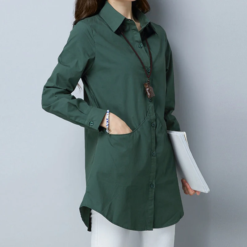 

Cotton Shirt Women's Long Sleeve Spring and Autumn New Korean Loose Large Shirt Women's Medium and Long Versatile Top