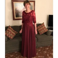 cheap modest a line chiffon mother of the bride dresses appliques sequins burgundy mothers dress evening dress prom party gowns