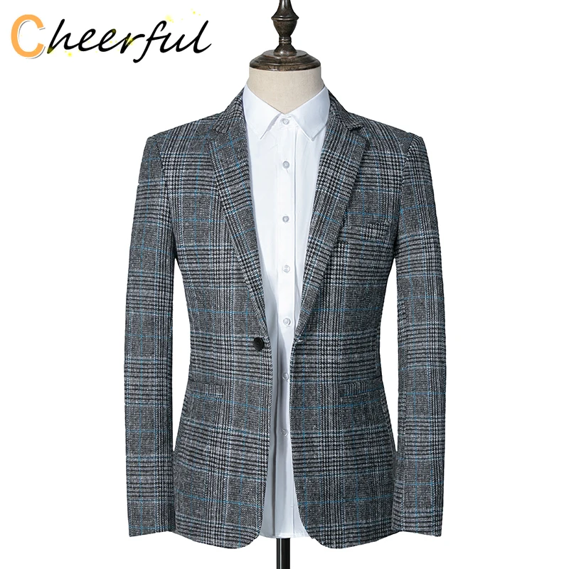 

Костюм мужской из чистого хлопка, приталенный клетчатый деловой Блейзер, повседневная куртка, модная верхняя одежда, 2021