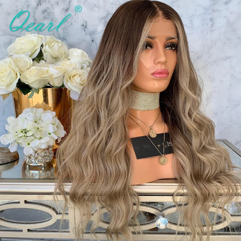 

Ashy Blonde Human Hair Frontal Wig for Women 13x4/13x6 Transparent Lace Front Wigs Ombre Brazilian Wavy Remy Hair 150% Qearl